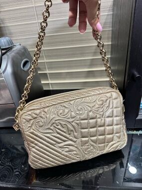 Versace Gold Quilted Embroidered Chain Crossbody Bag